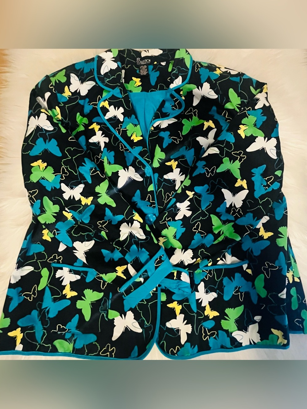 NY Collection Women’s 2X Multicolor Butterfly Print Button Front Blazer - Picture 3 of 6
